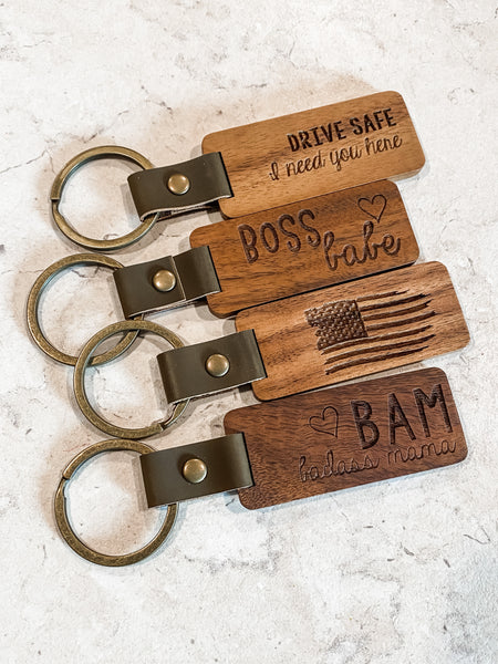 Wooden Rectangle Keychain